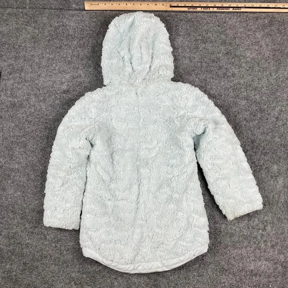 The‎ North Face Jacket Girls M Light Blue Fuzzy Hooded Full Zip